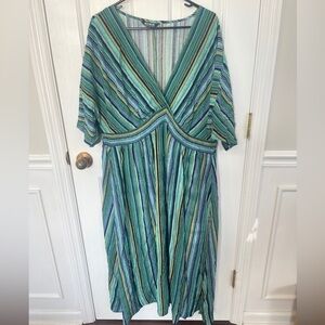 Bloomchic Plus Size  18-20 Striped  Maxi Dress Green Slit V Neck Boho